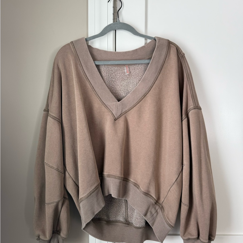 FP Movement by Free People V-Neck Sweater in Taupe